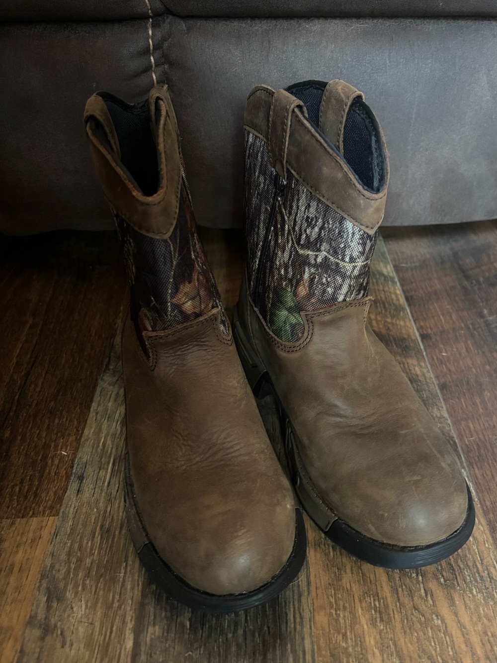 Rocky children camo cowboy work boots round toe leather pull on boots size 3M